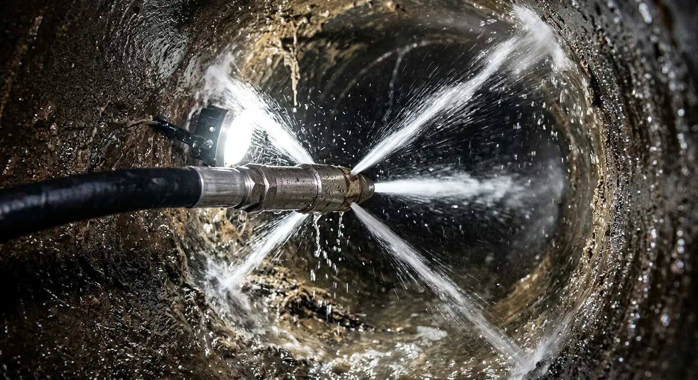 High-pressure hydro jetting nozzle cleaning sewer pipe for Storm Drain Cleaning in Beaverton